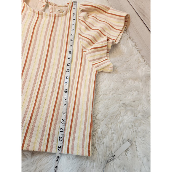 Madewell Women's Multicolor Striped Crew Neck‎ Flutter Sleeve Crop Blouse Medium - Picture 6 of 6
